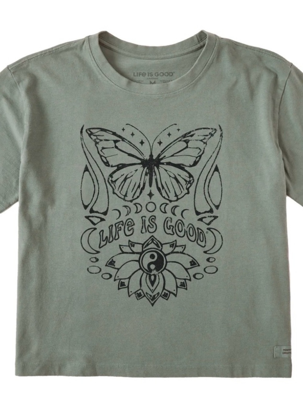 NWT Life is Good Women's Butterfly Yin Yang Short Sleeve Crusher Boxy Tee